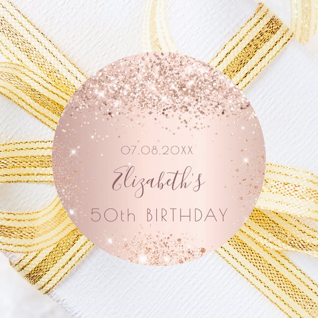Sticker Rond Birthday rose gold glitter dust monogram name (Créateur téléchargé)