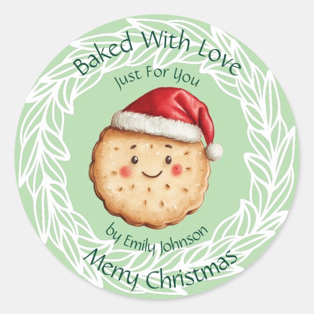 Sticker Rond Biscuit de Noël Mignon Cuisiné avec Amour  (Devant)