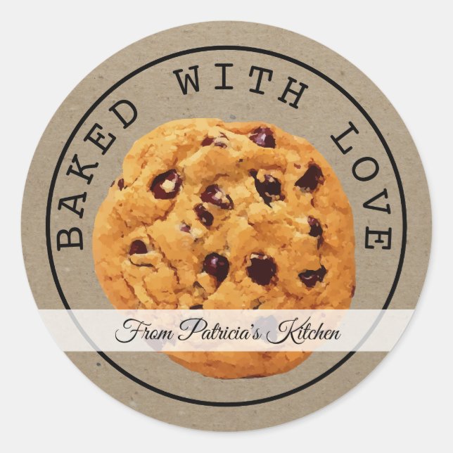 Sticker Rond Biscuits De Noël Maison Kraft Cuits Avec Amour (Devant)