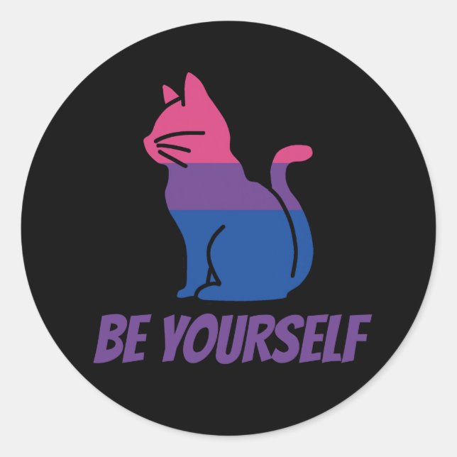 Sticker Rond Bisexual Pride Chat - Soyez vous-même (Devant)