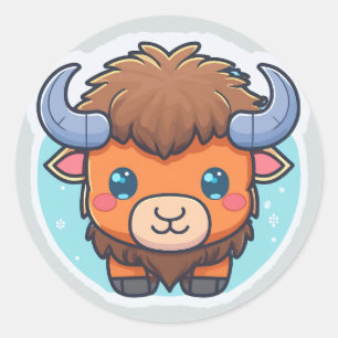 Sticker Rond Bison animal mou