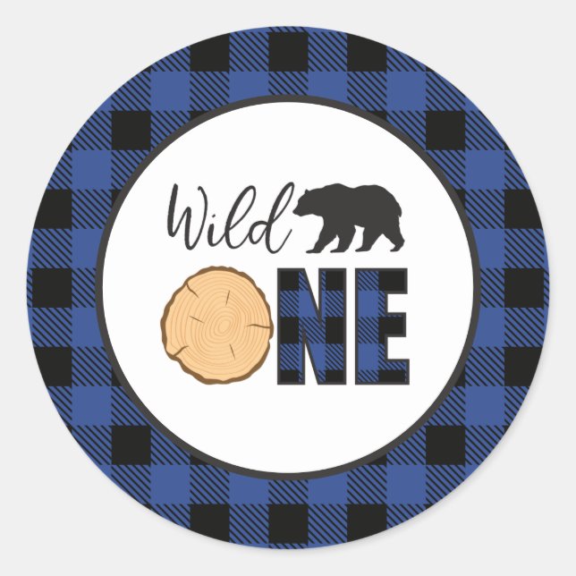 Sticker Rond Bison bleu Ours sauvage Plaid Premier anniversaire (Devant)