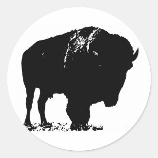 Sticker Rond Bison de bison noir et blanc Pop Art
