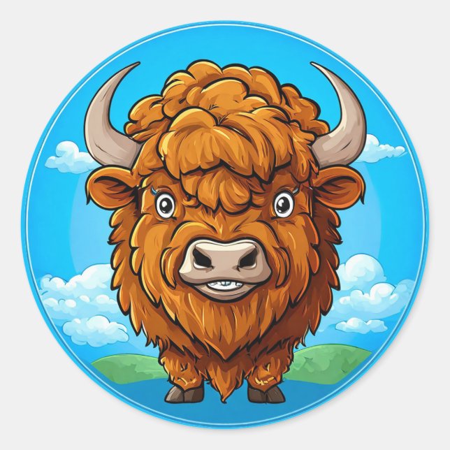 Sticker Rond Bison de dessin animé mignon (Devant)