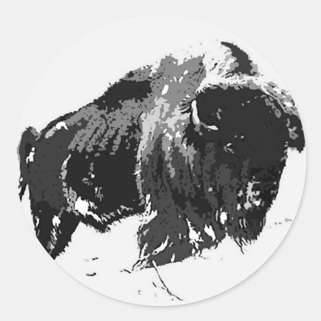 Sticker Rond Bison noir et blanc / Buffle (Devant)