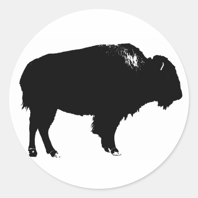 Sticker Rond Bison noir et blanc Silhouette Pop Art (Devant)