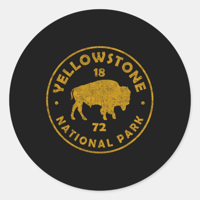 Sticker Rond Bison Rétro Parc National de Yellowstone 1872 Rand (Devant)