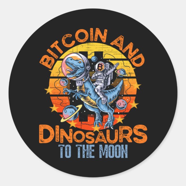 Sticker Rond Bitcoin Et Dinosaures Au Crypto Lune (Devant)
