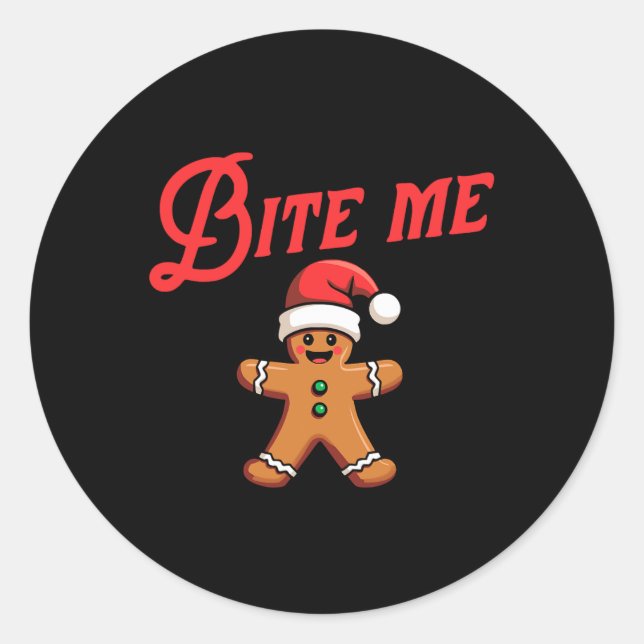 Sticker Rond BITE ME Gingerbread Cookie Funny Sarcastic Christa (Devant)