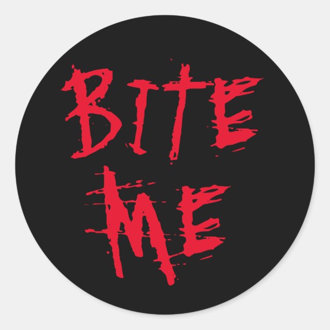 Sticker Rond Bite me rouge sang typographie drôle fête d'Hallow (Devant)