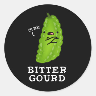 Sticker Rond Bitter Gourd Funny Veggie Pun Dark BG