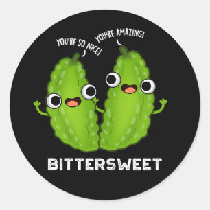 Sticker Rond Bittersweet Funny Bitter Gourd Pun Dark BG