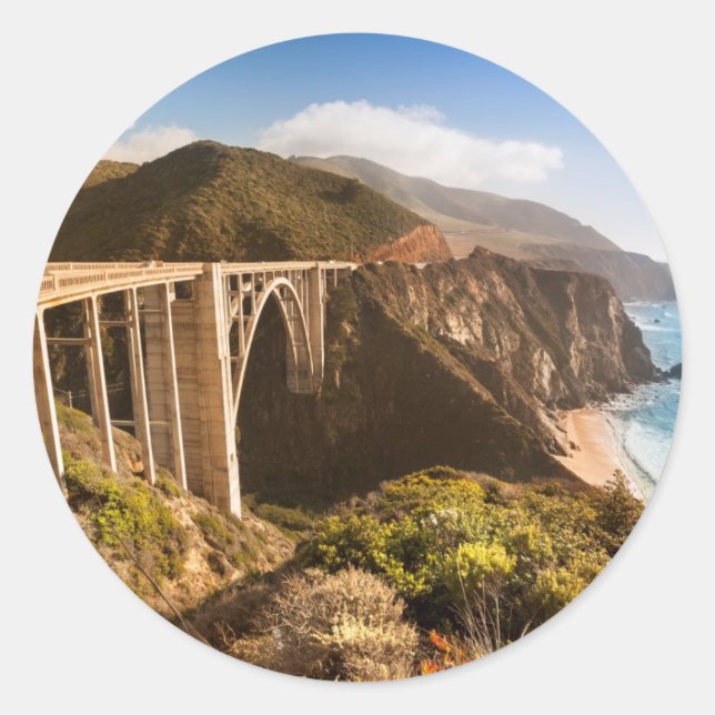 Sticker Rond Bixby Bridge, Big Sur, Californie, États-Unis (Devant)