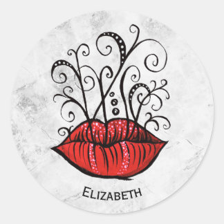 Sticker Rond Bizarre Gothique Lèvres Tatouage Nom Oddity