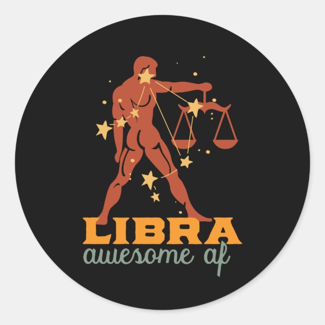 Sticker Rond Bizarre Libra Zodiac Star Astrologie Awesome AF (Devant)