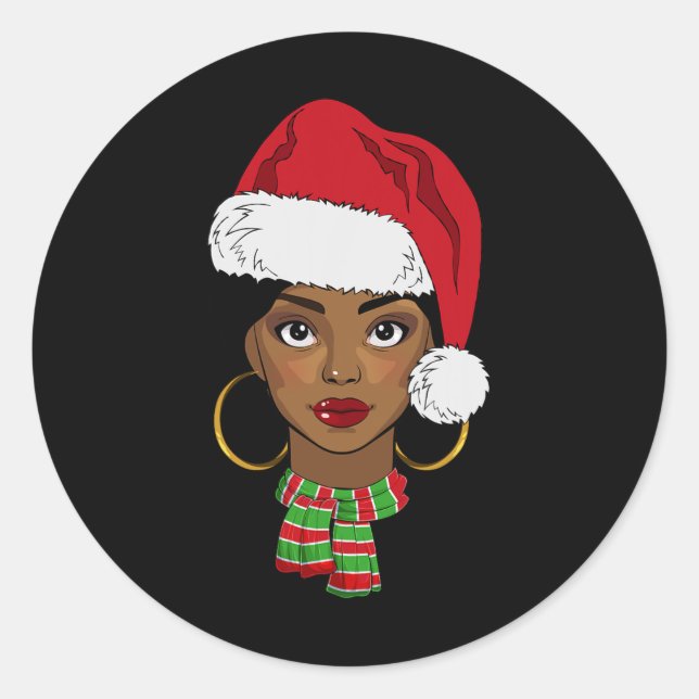 Sticker Rond Black African American Père Noël Afro Christmas Me (Devant)