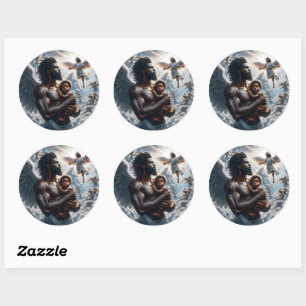 Sticker Rond Black African Angel man Avec bébé