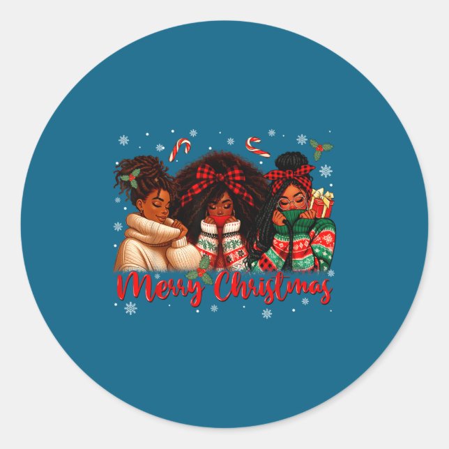 Sticker Rond Black African Girl American Melanin Christmas Sant (Devant)