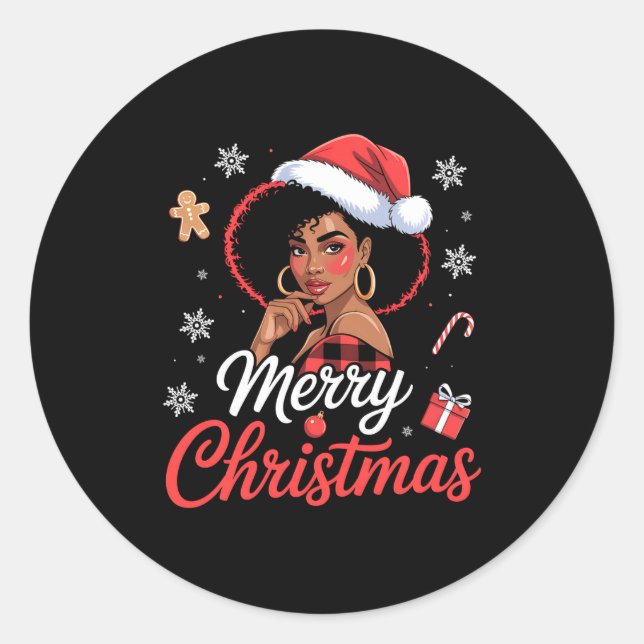 Sticker Rond Black African Girl American Merry Christmas Santa  (Devant)