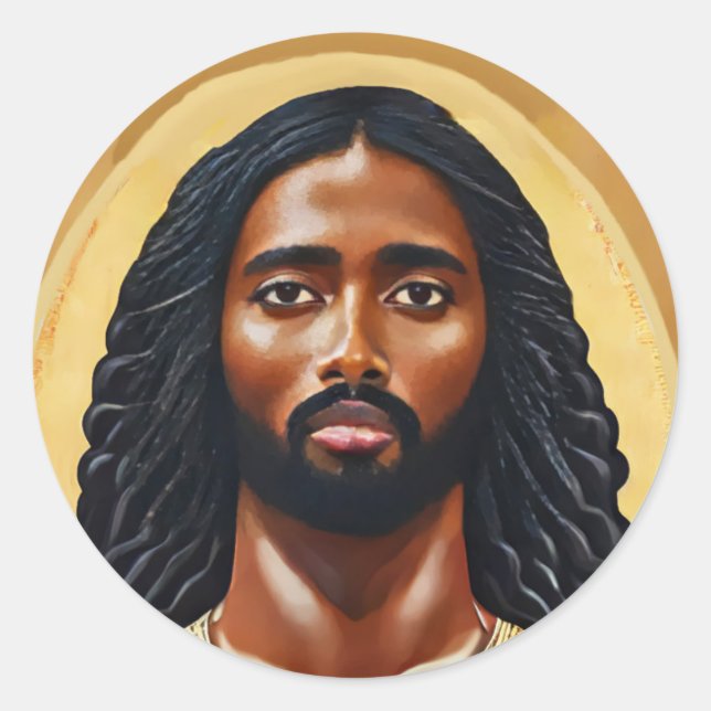 Sticker Rond Black African Jésus Christ Art religieux (Devant)