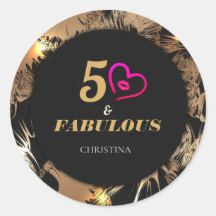 Sticker Rond Black and Gold 50th Birthday Party