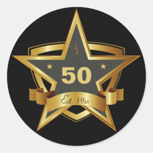 Sticker Rond Black and Gold 50th Birthday Star