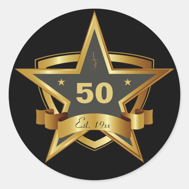 Sticker Rond Black and Gold 50th Birthday Star (Devant)