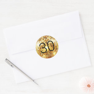 Sticker Rond Black and Gold Disco Ball Glam 30e fête d'annivers