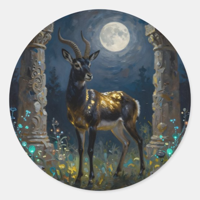 Sticker Rond Black and Gold Gazelle | Wildlife Illustration (Devant)