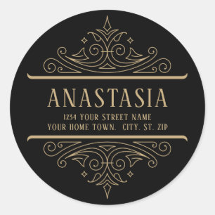 Sticker Rond Black and Gold Vintage gothique Swirls Adresse