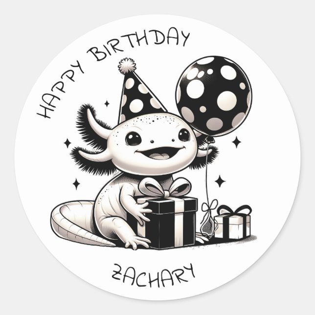 Sticker Rond Black and White Axolotday Party Personnaliser (Devant)
