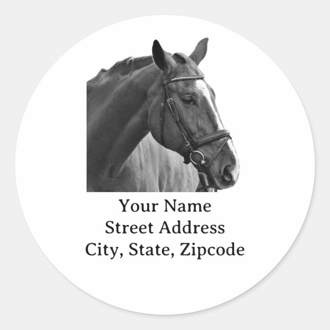 Sticker Rond Black and White Equestrian (Devant)