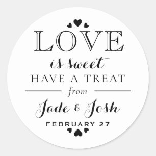 Sticker Rond Black and White Hearts L'amour est doux mariage Fa