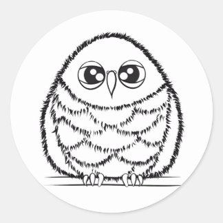 Sticker Rond Black and White Owl Illustration