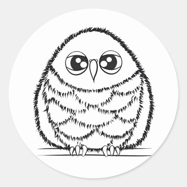 Sticker Rond Black and White Owl Illustration (Devant)