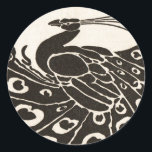 STICKER ROND BLACK AND WHITE PEACOCK<br><div class="desc">Elegant Art Nouveau Peacock in black and white</div>
