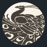 STICKER ROND BLACK AND WHITE PEACOCK<br><div class="desc">Elegant Art Nouveau Peacock in black and white</div>