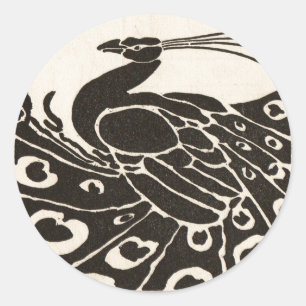 STICKER ROND BLACK AND WHITE PEACOCK