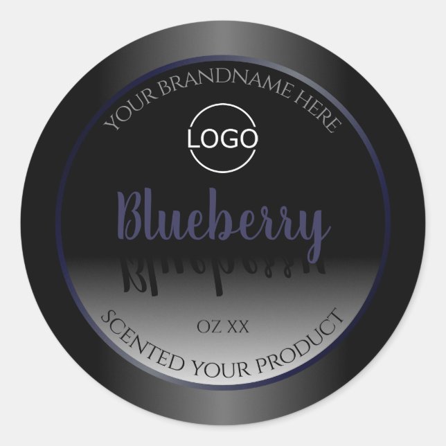 Sticker Rond Black and White Product Labels Blue Frame Add Logo (Devant)