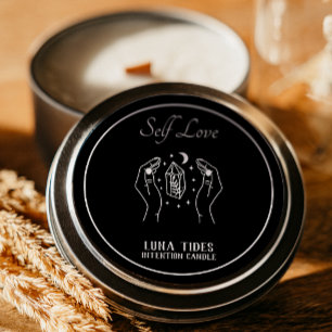 Sticker Rond Black And White Self Love Intention Candle Label