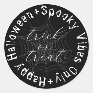 Sticker Rond Black and White Spider Web Modern Happy Halloween