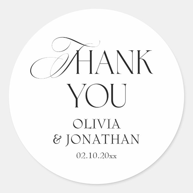 Sticker Rond Black and White Wedding Favor Thank You (Devant)