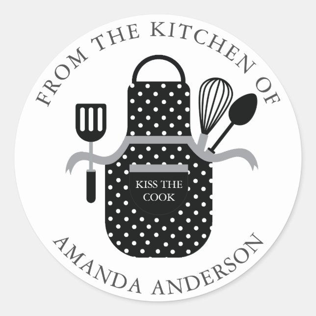 Sticker Rond Black Apron Kiss the Cook from the Kitchen of (Devant)