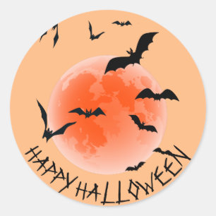 Sticker Rond Black Bats Et Orange Globe - Halloween