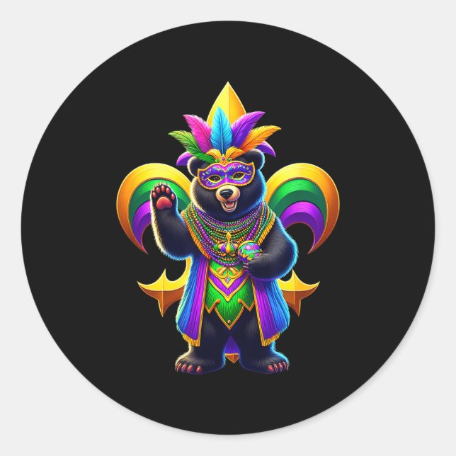 Sticker Rond Black Bear Mardi Gras mignon  (Devant)