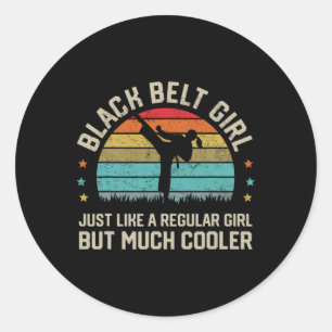 Sticker Rond Black Belt Girl Karate Jiu Jitsu Taekwondo Martial