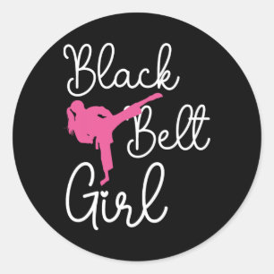 Sticker Rond Black Belt Girl - Karate Taekwondo Kung Fu Jiu Jit