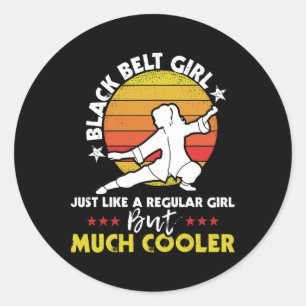 Sticker Rond Black Belt Girl - Karate Taekwondo Martial Mixte A