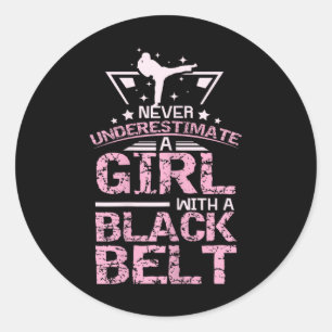 Sticker Rond Black Belt Karate Taekwondo Girl