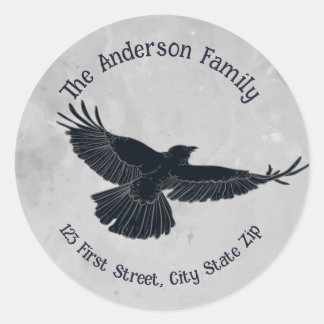Sticker Rond Black Bird Raven Crow Logo Art graphique